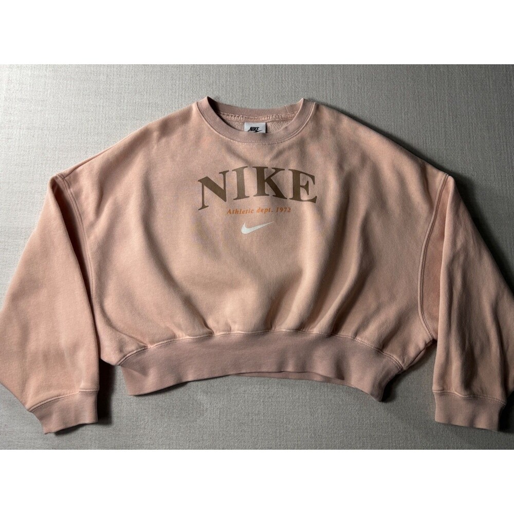 Nike Sportswear Girls Fleece Crewneck Sweatshirt Peach Small Swoosh Pullover